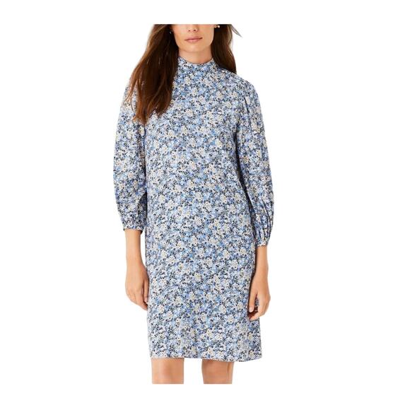 Ann Taylor Dresses & Skirts - Ann Taylor Womens Blue Floral Mock Neck Knee Length Dress, Viscose, 10